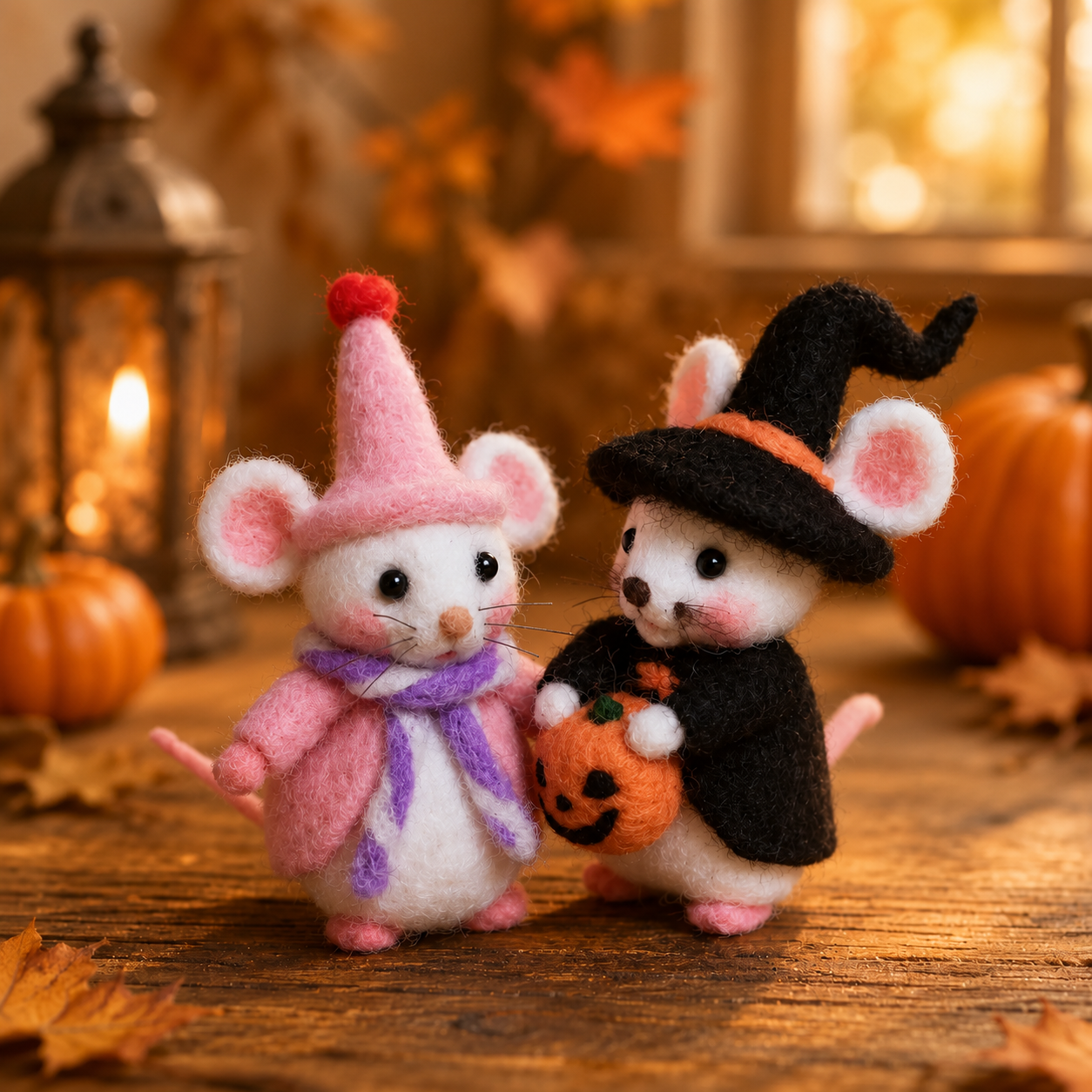 Felted Halloween Mouse Figurine Set – The Trick-or-Treat Duo