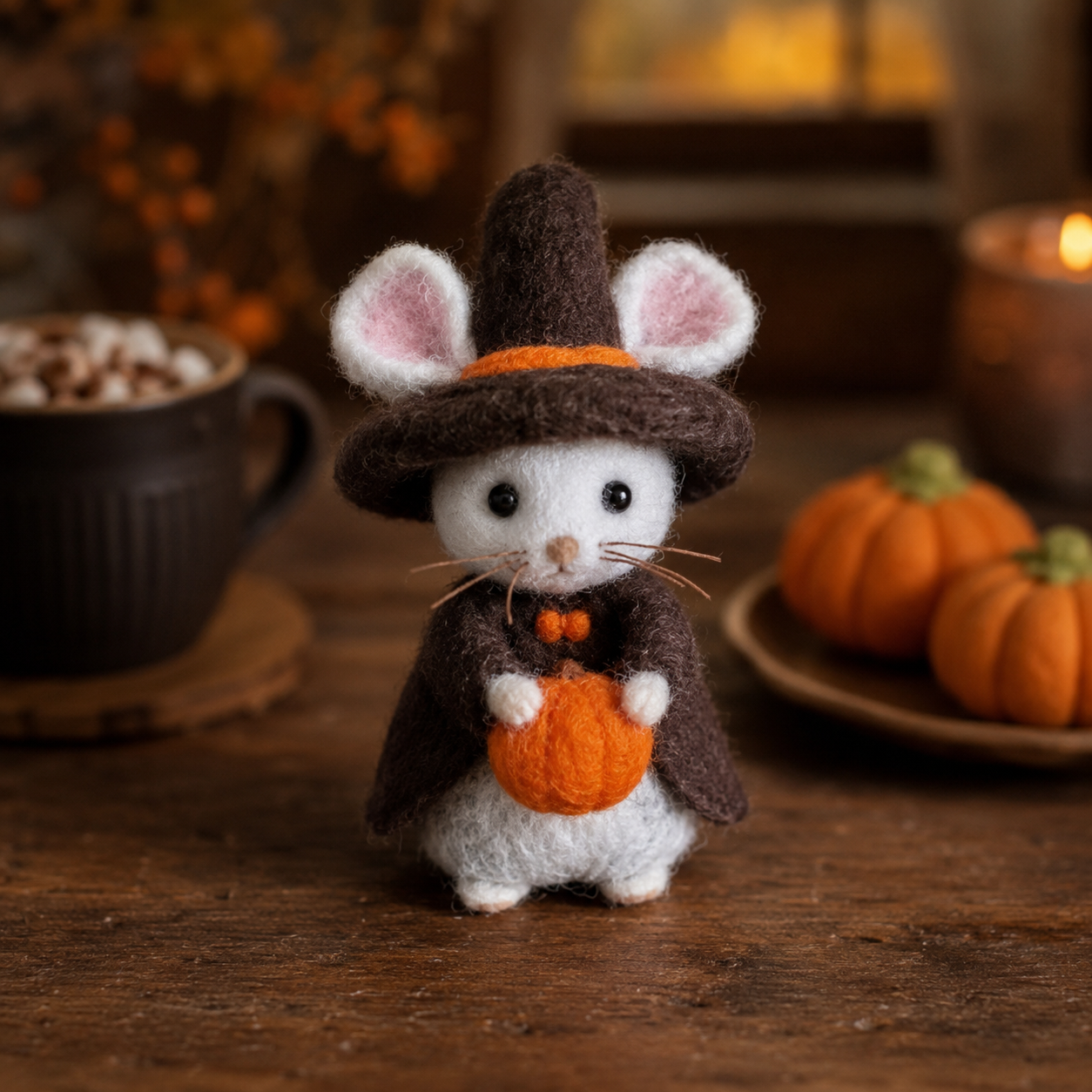 Felted Halloween Witch Mouse Figurine – The Pumpkin Keeper