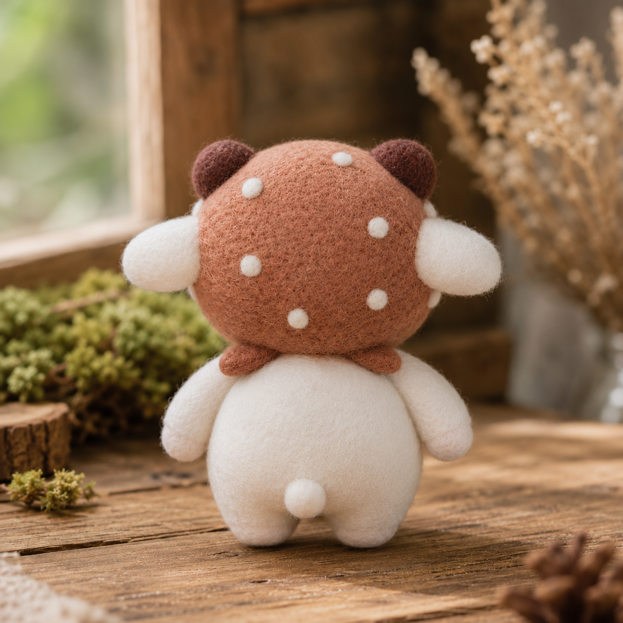 Felted Sheep Figurine in a Spotted Hood – The Woodland Visitor