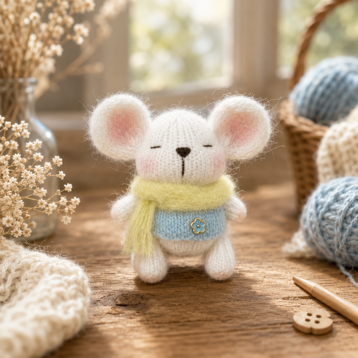 Knitted Mouse Doll with Scarf – The Little Dreamer
