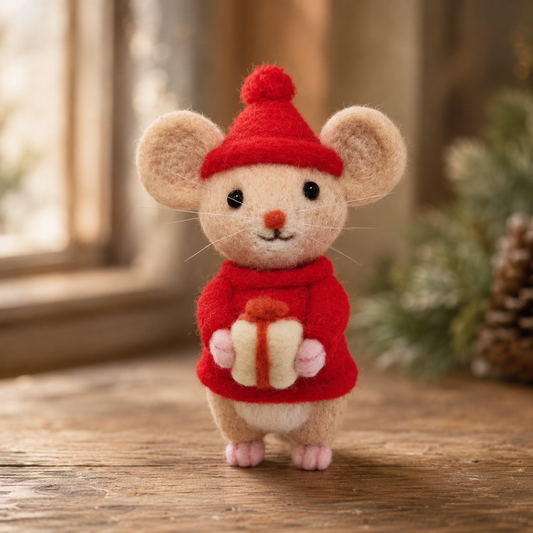 Felted Christmas Mouse with Gift – The Holiday Helper