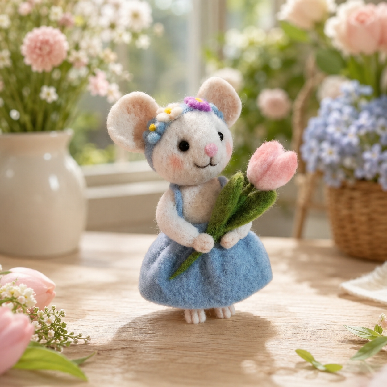 Felted Spring Mouse Figurine – The Tulip Keeper