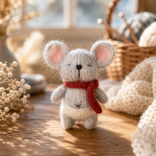Knitted Mouse Doll with Red Scarf – The Cozy Daydreamer