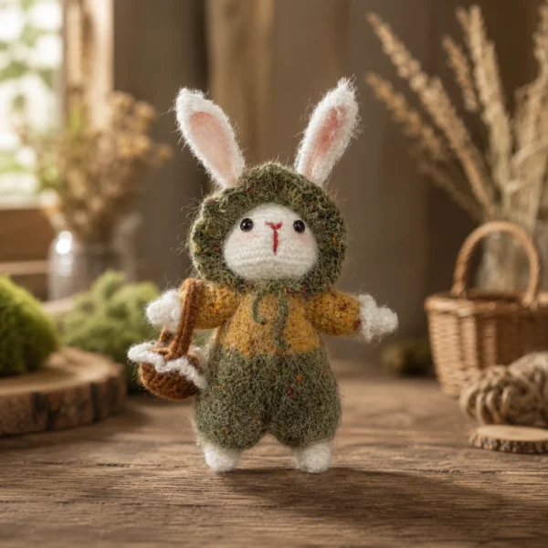 Crochet Woodland Bunny Doll with Satchel – The Mossy Wanderer