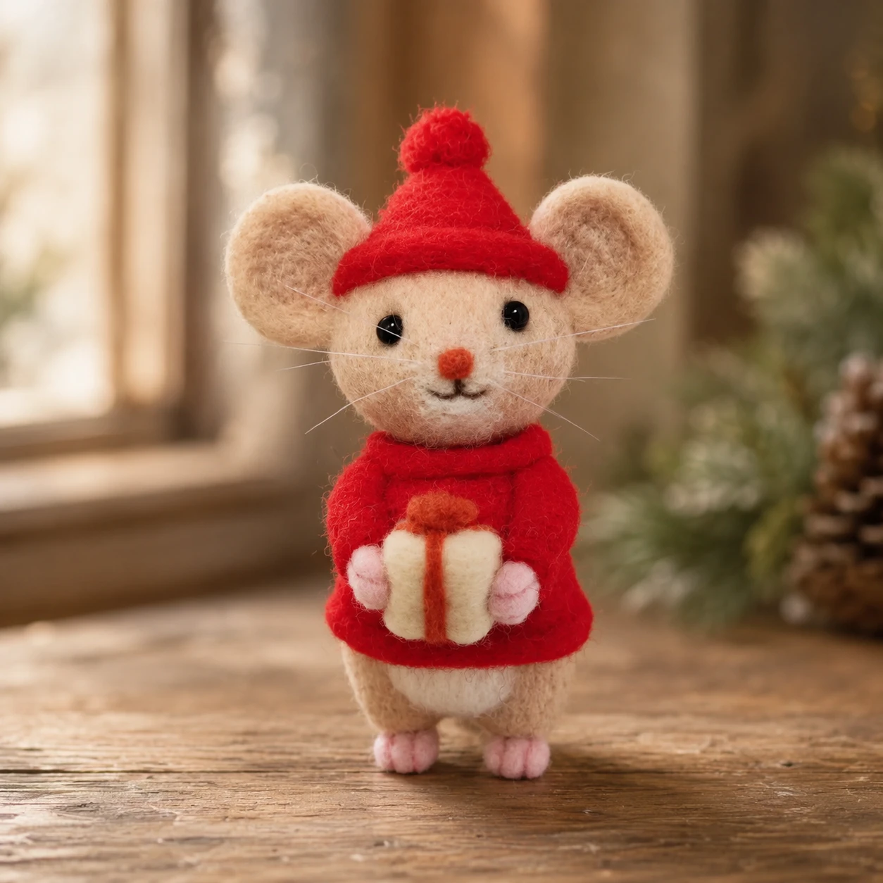 Felted Christmas Mouse with Gift – The Holiday Helper
