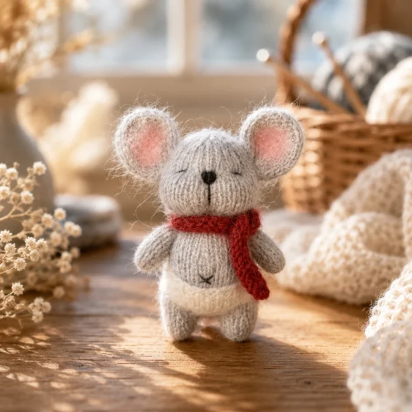Knitted Mouse Doll with Red Scarf – The Cozy Daydreamer